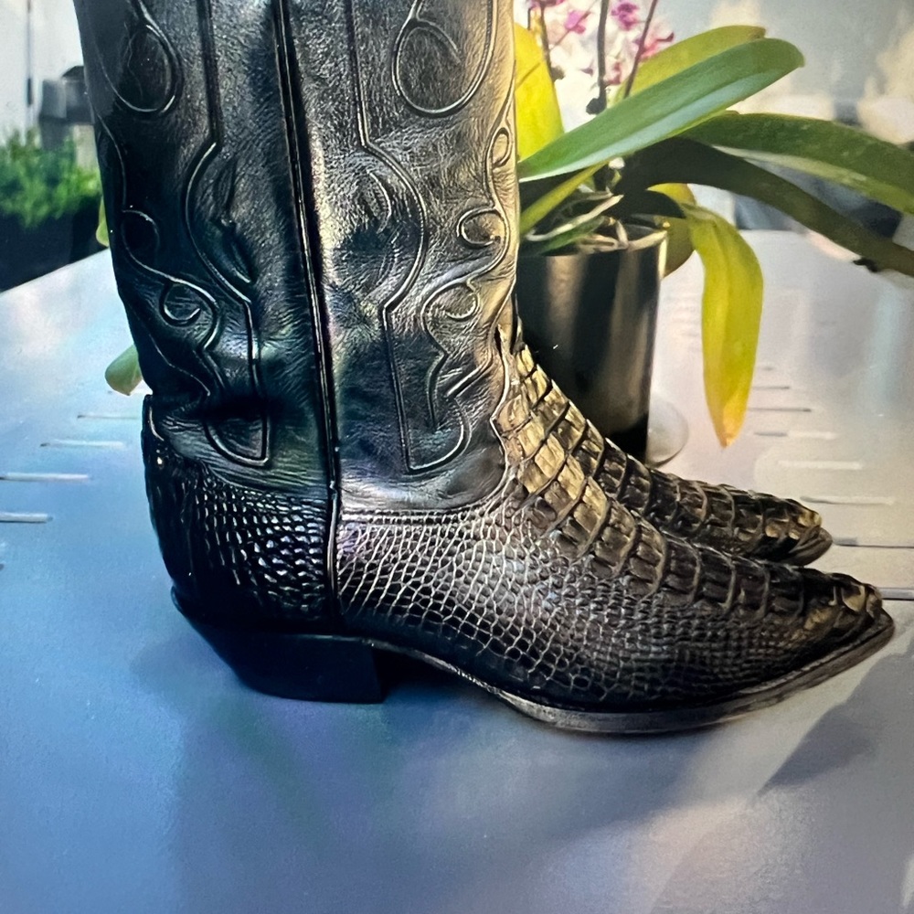 Tony Lama Caiman Belly Black Western Boot Size 10.5D
